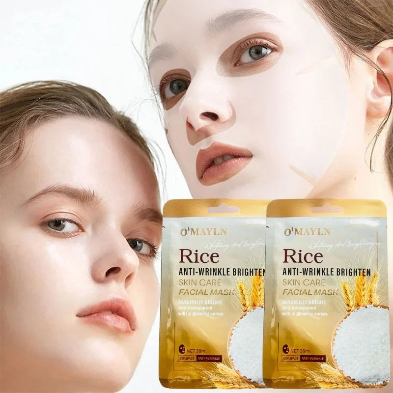 Pack of 2 | O’Mayln Rice Facial Mask | Anti-Wrinkle, Brightening & Hydrating Sheet Mask