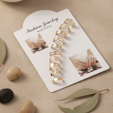 Pack of 2 10 Pcs Adjustable Alloy Rings Set for Women & Girls – Stackable Fashion Jewelry Collection