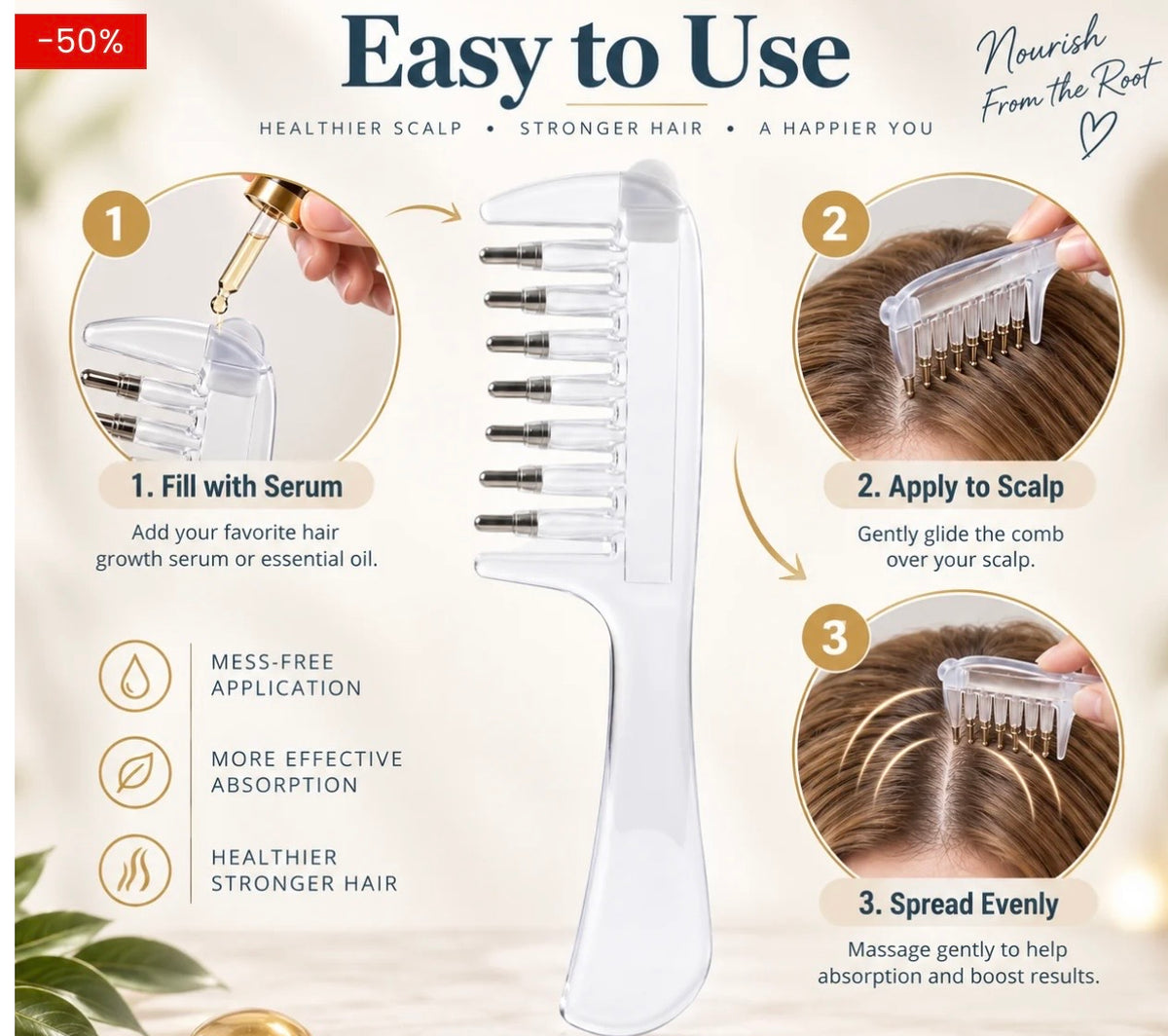 2 in 1 Transparent Hair Oil Applicator Comb