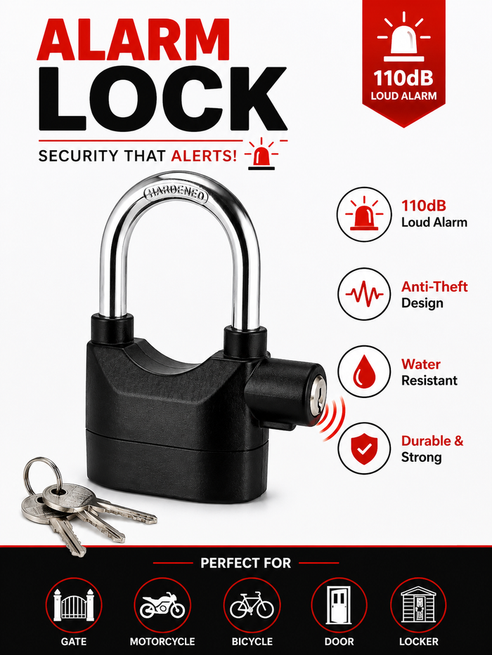 High-Security Waterproof Alarm Lock Siren Padlock for Bike, Scooter & Door Protection
