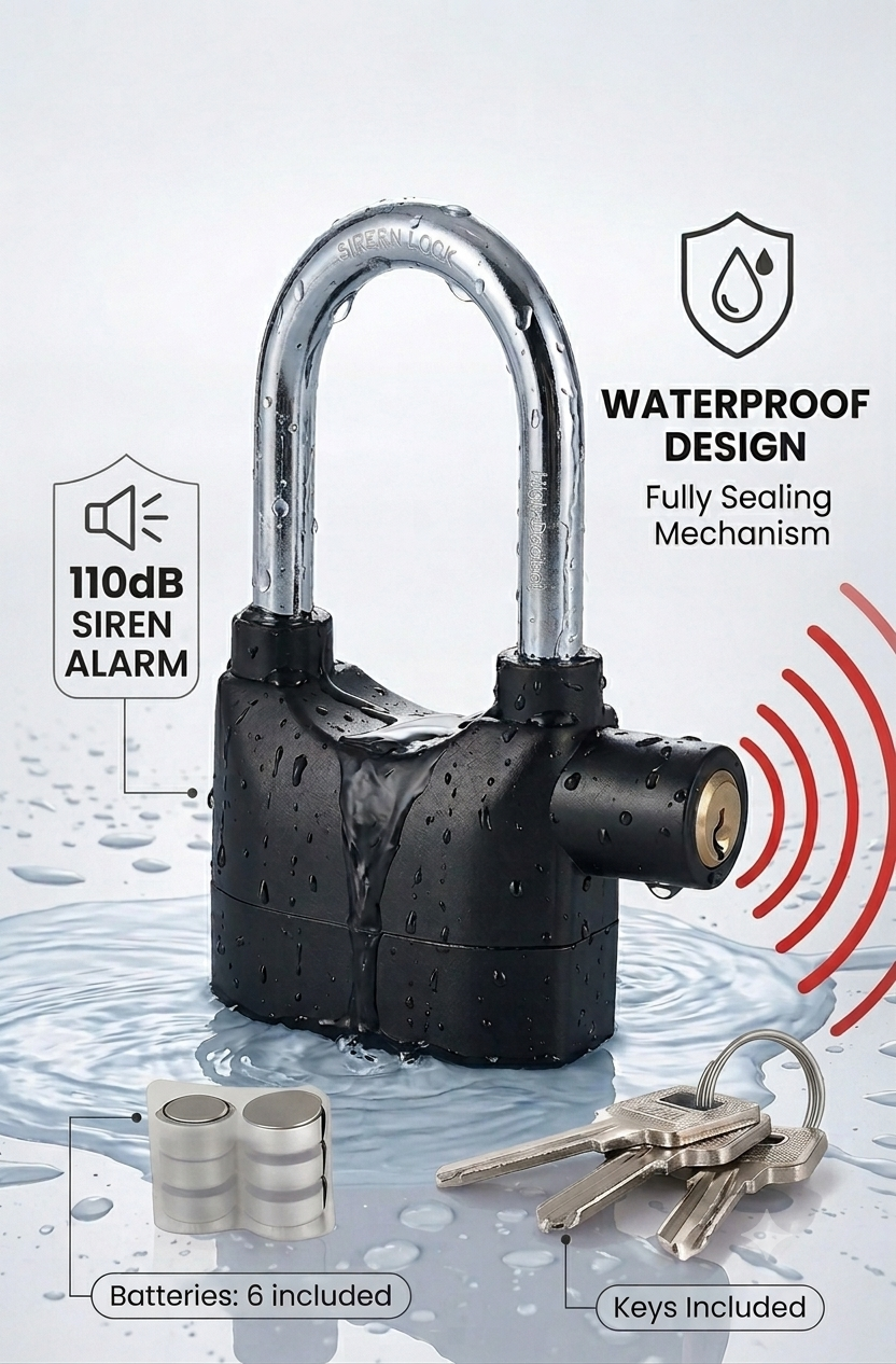 High-Security Waterproof Alarm Lock Siren Padlock for Bike, Scooter & Door Protection
