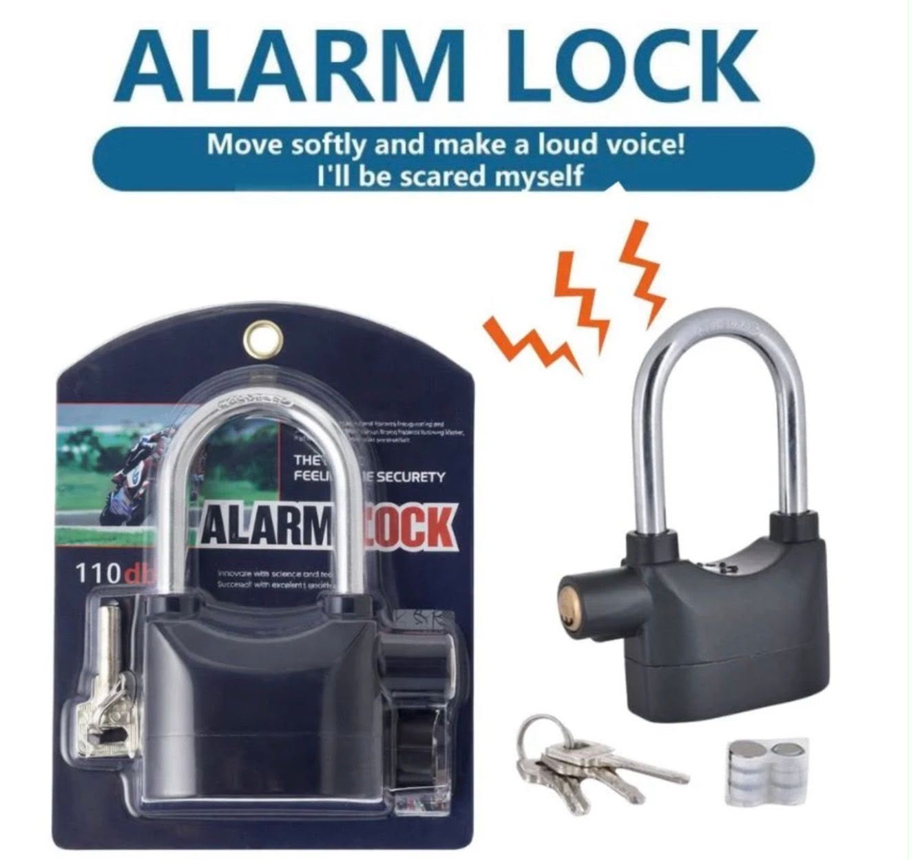 High-Security Waterproof Alarm Lock Siren Padlock for Bike, Scooter & Door Protection