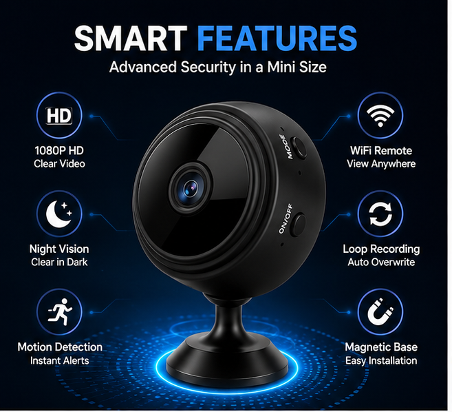 A9 1080P HD Magnetic WiFi Mini Camera | Wireless Security Camera with Night Vision & HDSF App Support
