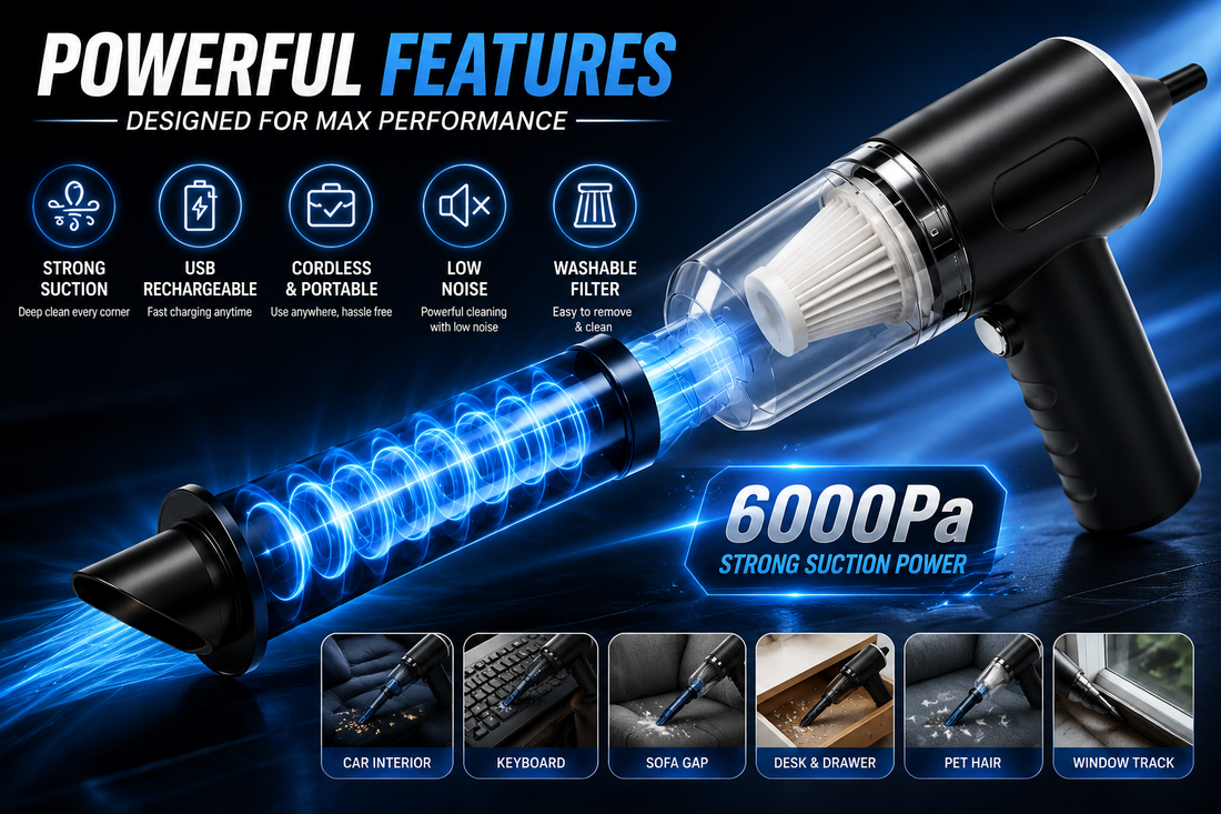3-in-1 Portable Vacuum Cleaner, Duster & Air Blower | Wireless Handheld Cleaning for Car & Home
