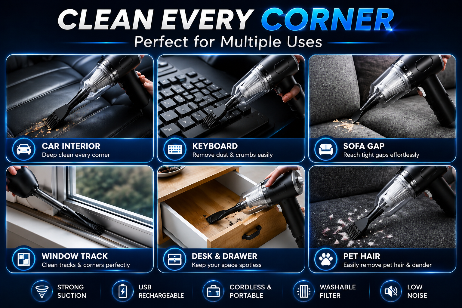 3-in-1 Portable Vacuum Cleaner, Duster & Air Blower | Wireless Handheld Cleaning for Car & Home