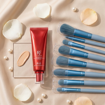 FV Foundation With 8 Pcs Makeup Brush Set – Full Coverage Face Makeup Kit For Women