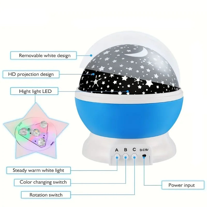 Star Master Projector Night Lamp | 360° Rotating LED Moon & Starry Sky Projector | USB & Battery Operated | Portable Night Light | Random Color