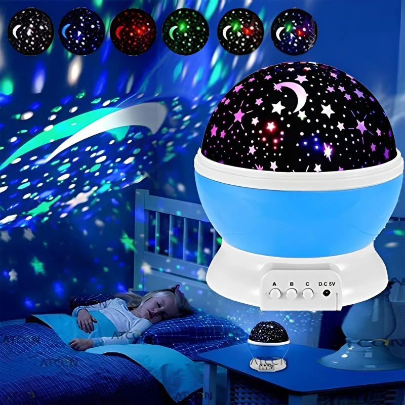 Star Master Projector Night Lamp | 360° Rotating LED Moon & Starry Sky Projector | USB & Battery Operated | Portable Night Light | Random Color