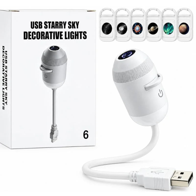 2-in-1 USB Galaxy Star Projector Night Light | 6 Projection Lenses | Adjustable Brightness Starry Sky & Night Lamp