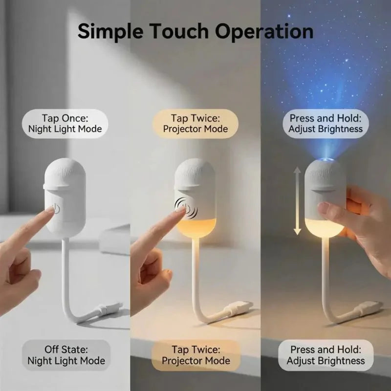 2-in-1 USB Galaxy Star Projector Night Light | 6 Projection Lenses | Adjustable Brightness Starry Sky & Night Lamp