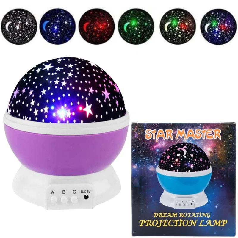 Star Master Projector Night Lamp | 360° Rotating LED Moon & Starry Sky Projector | USB & Battery Operated | Portable Night Light | Random Color